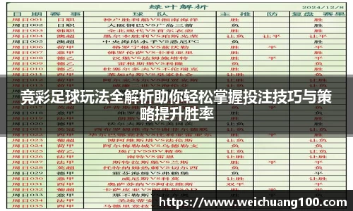 竞彩足球玩法全解析助你轻松掌握投注技巧与策略提升胜率